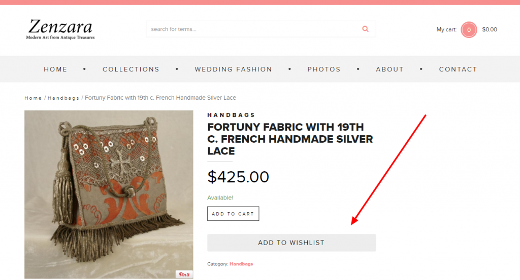 screenshot of add to cart button on product page