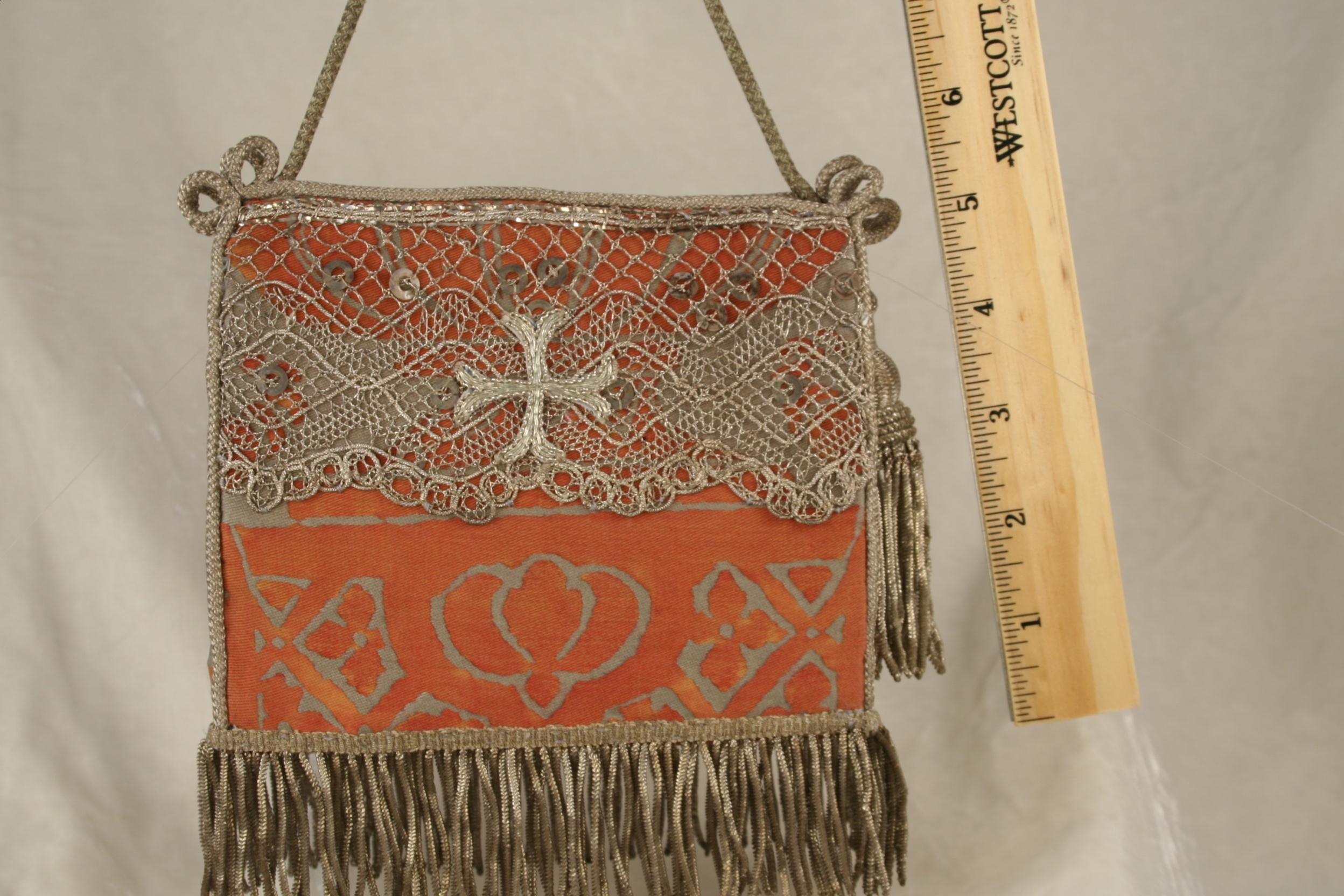 Fortuny Fabric with 19th c. French Handmade Silver Lace - Image 7