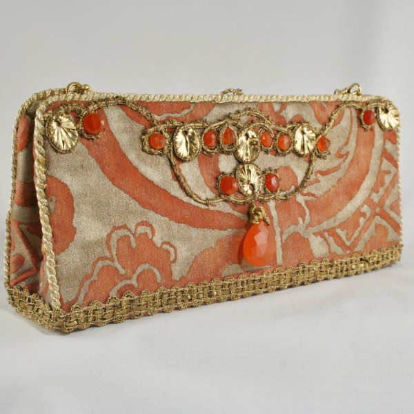Orange and Metallic Gold Fortuny Clutch