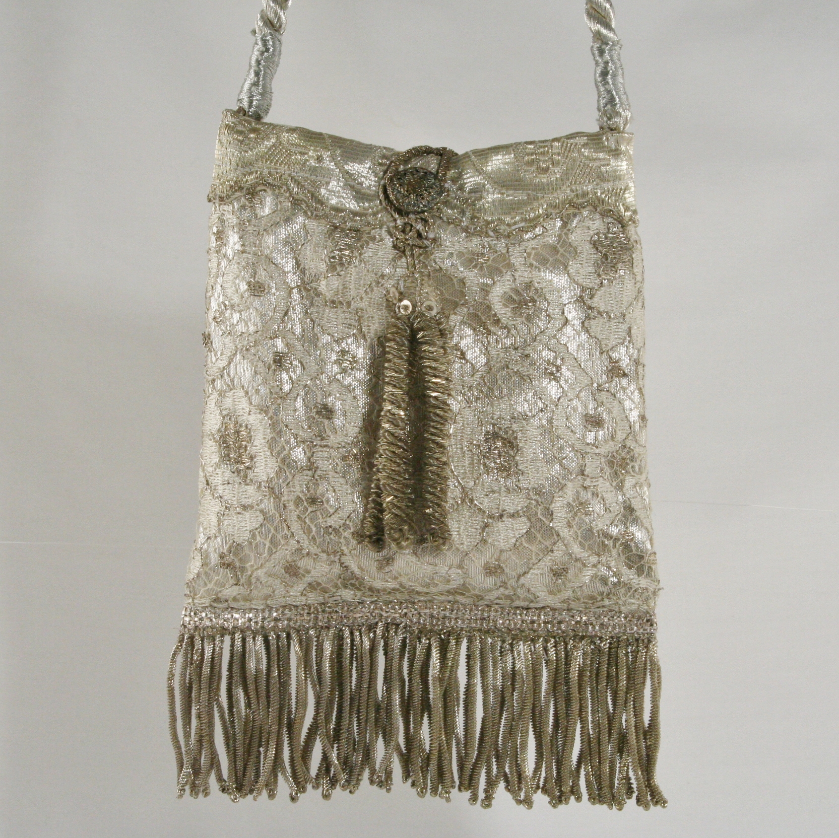 Sweet Antique Silver and Silk Lace Wedding Handbag