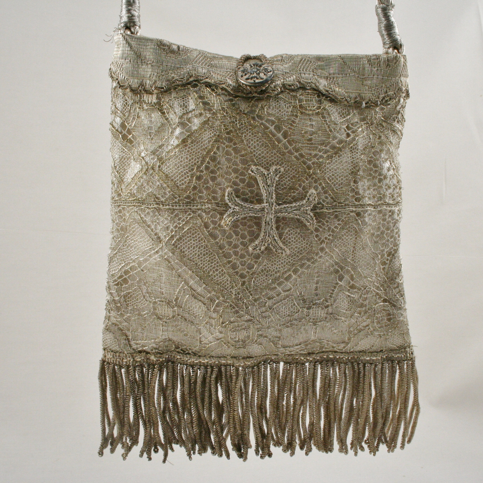 Antique Silver Lace Handbag with Cross