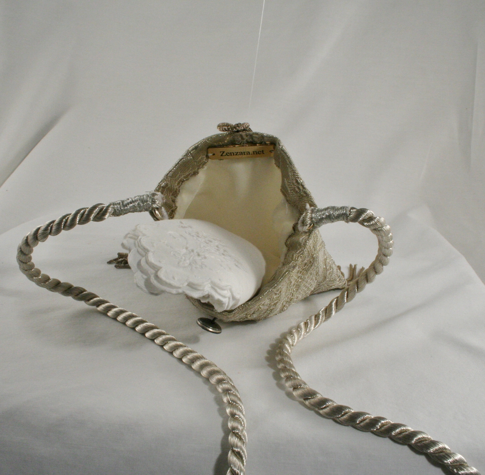 Antique Silver Lace Handbag with Cross - Image 4