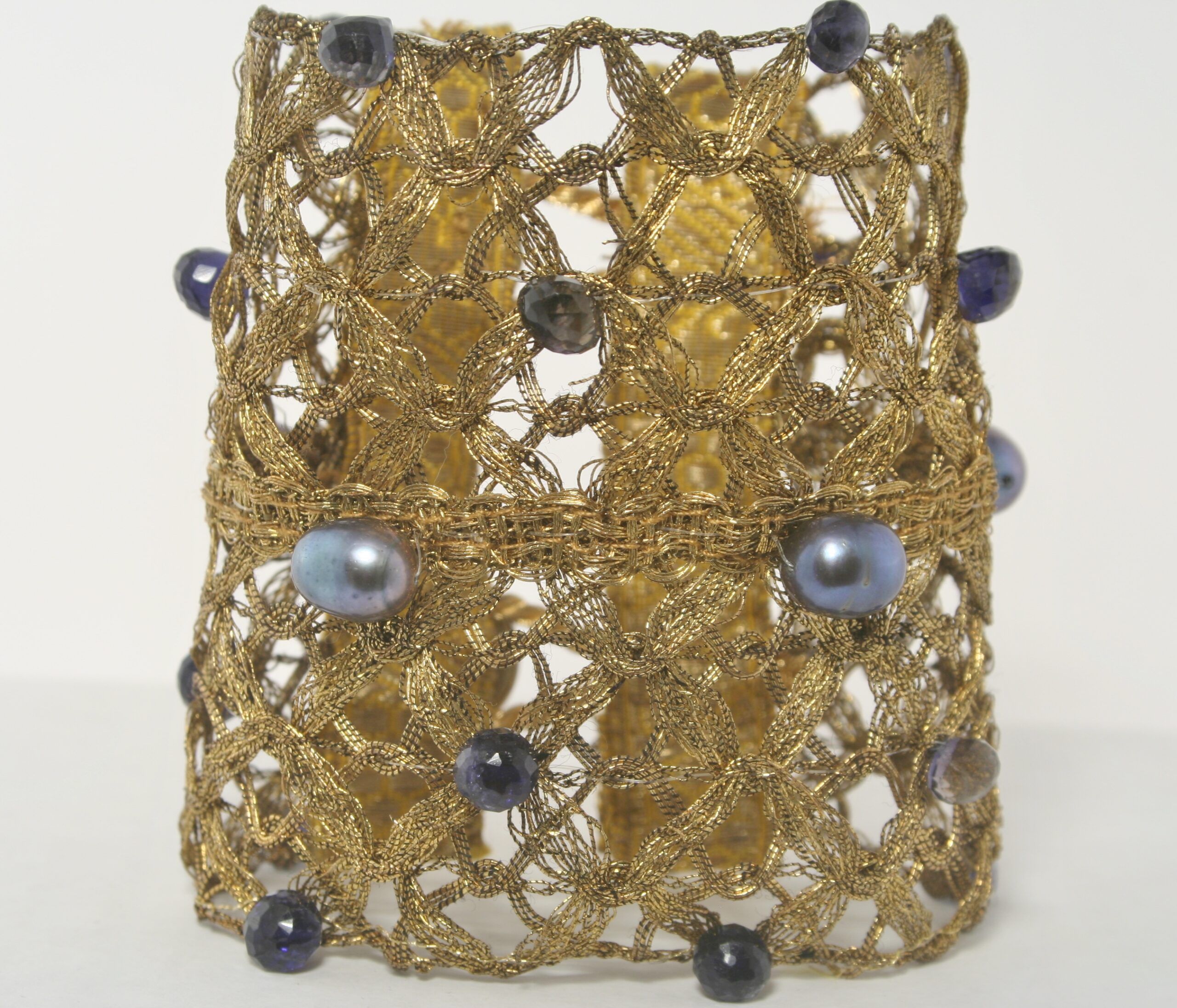 Antique Woven Braid Cuff with Deep Blue Iolite and Pearls - Image 5