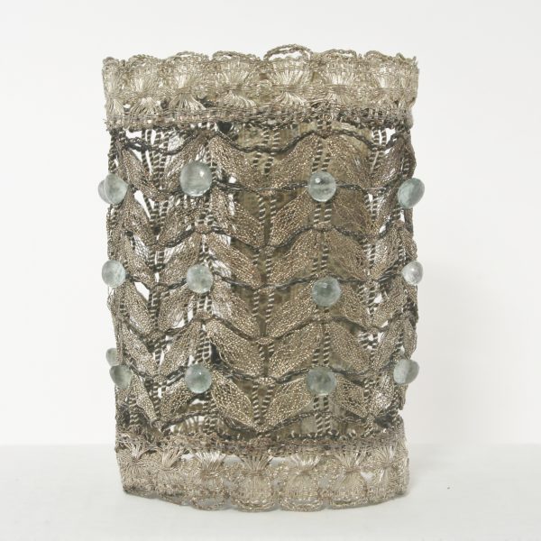 Wide Antique Silver Cuff with Moss Aquamarines