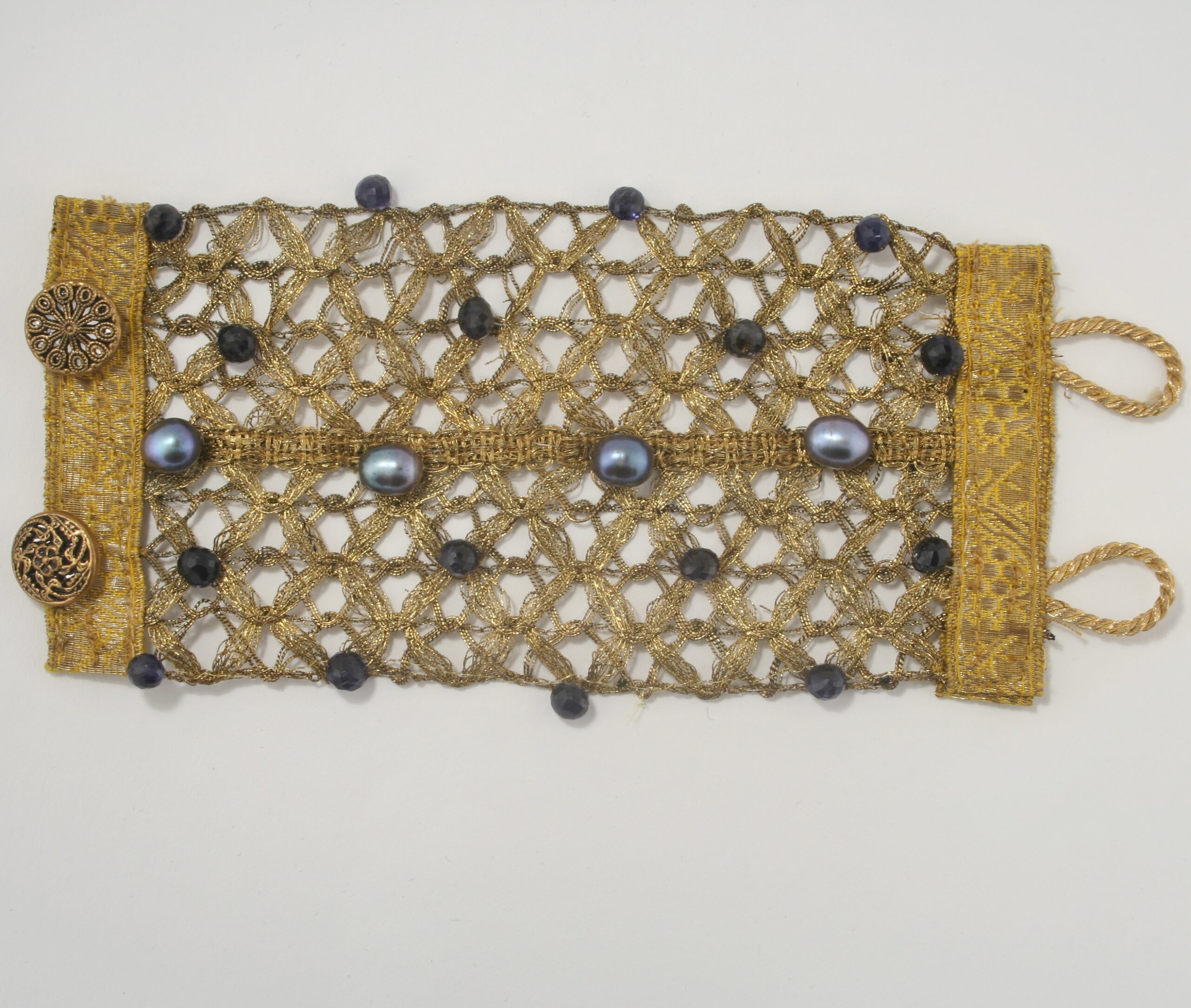 Antique Woven Braid Cuff with Deep Blue Iolite and Pearls - Image 4