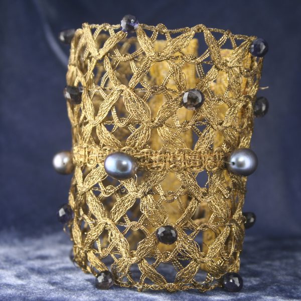 Antique Woven Braid Cuff with Deep Blue Iolite and Pearls